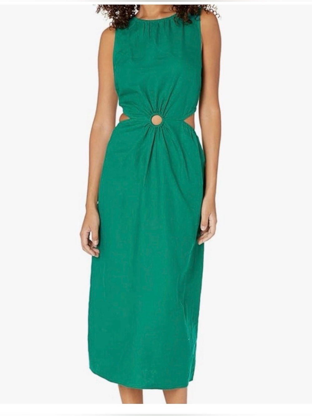 The Drop Green Midi Dress with Front Ring Cutout